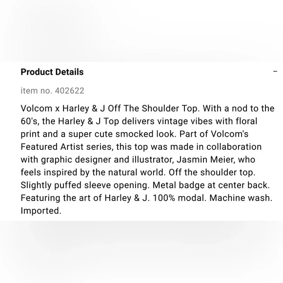 NWT Volcom x Harley & J Top - Picture 6 of 7